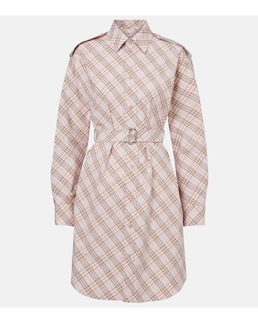 Vestido Camisero De Algodon Con Check Burberry de color Pink