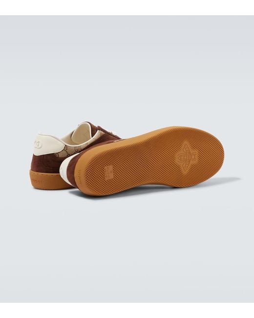 Gucci Brown Interlocking G Suede-Trimmed Sneakers for men