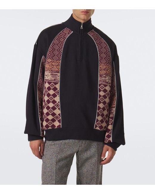 Dries Van Noten Black Cotton And Wool Half-Zip Sweater for men