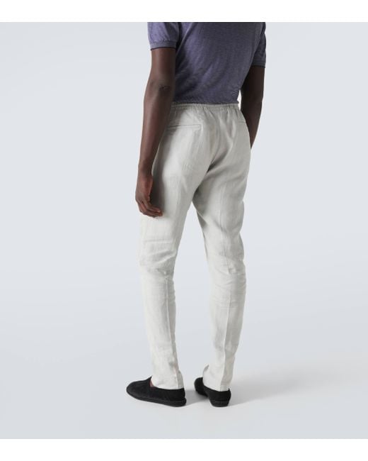 Kiton Gray Linen Straight Pants for men