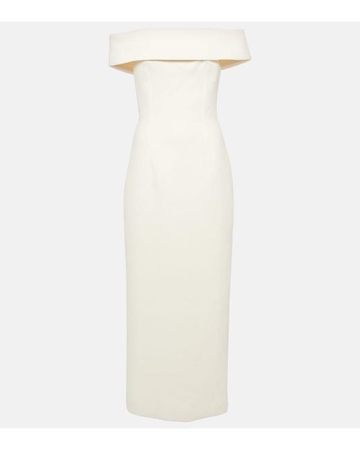 Emilia Wickstead White Bridal Sandra Off-Shoulder Crepe Midi Dress