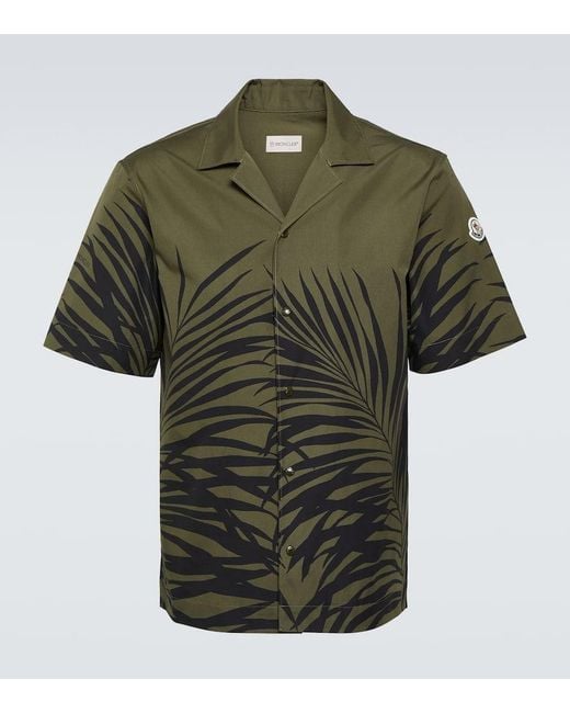 Camicia in popeline di cotone con stampa di Moncler in Green da Uomo