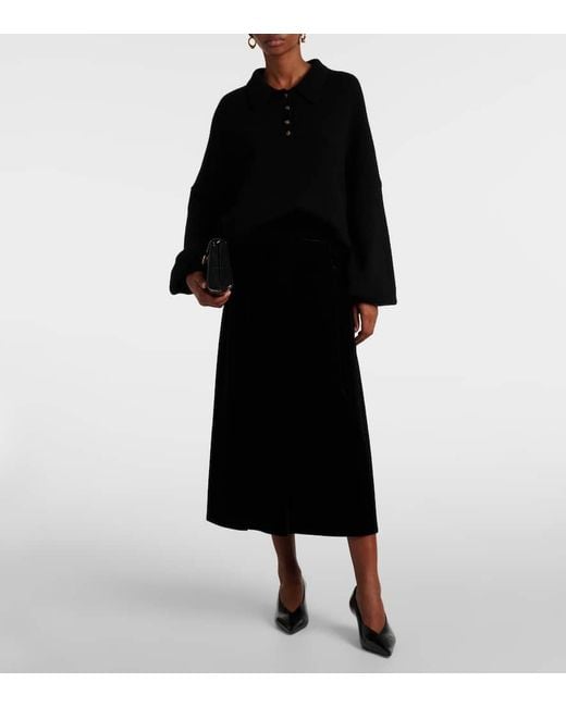 Max Mara Black Paraggi Cotton Velvet Midi Skirt