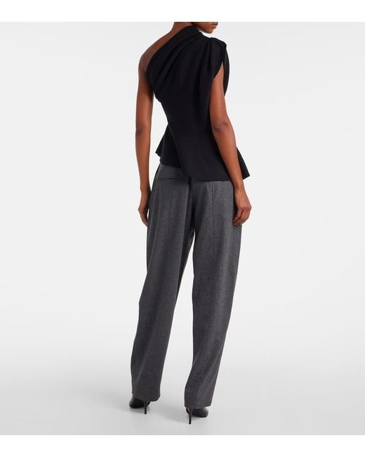 Khaite Black Aimee One-Shoulder Wool-Blend Top