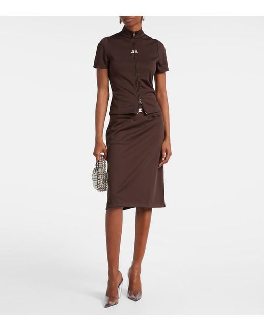 Courreges Brown Interlock Jersey Zip-Up Top