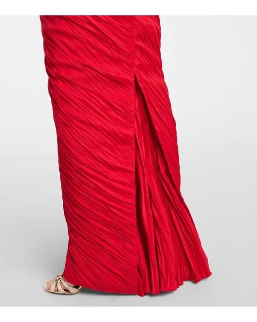 Marmar Halim Red Peplum Pleated Taffeta Gown