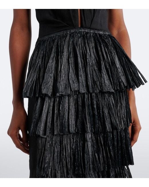 Johanna Ortiz Black Embellished Linen Dress