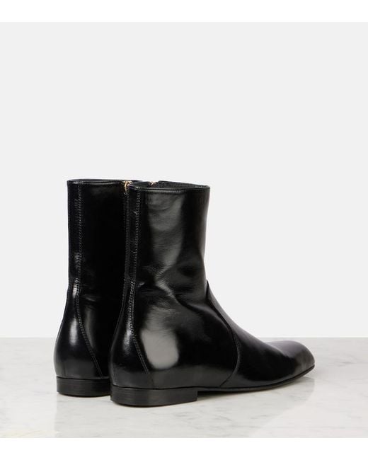 Khaite Black Colt Leather Ankle Boots