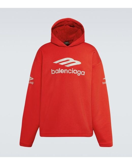 Balenciaga Red 3B Sports Icon Cotton Fleece Hoodie for men