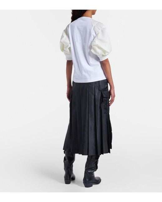 Sacai White Cotton Jersey And Twill T-Shirt