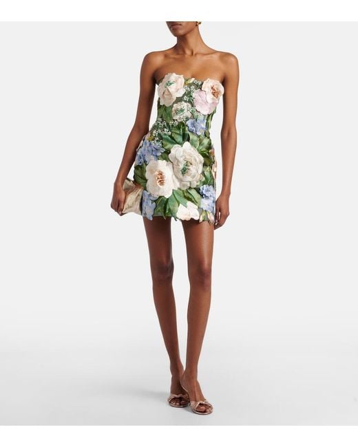 LEO LIN Green Roselle Floral-Applique Minidress