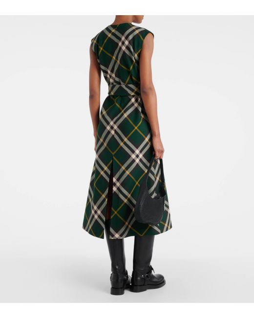 Burberry Green Check Wool Midi Dress