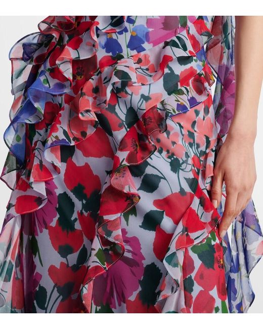 Carolina Herrera White Floral Ruffled Chiffon Gown