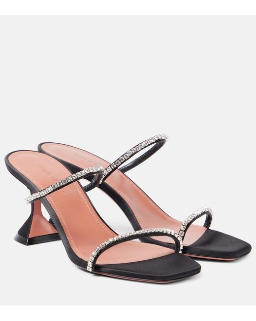 AMINA MUADDI Pink Gilda 70 Embellished Satin Mules