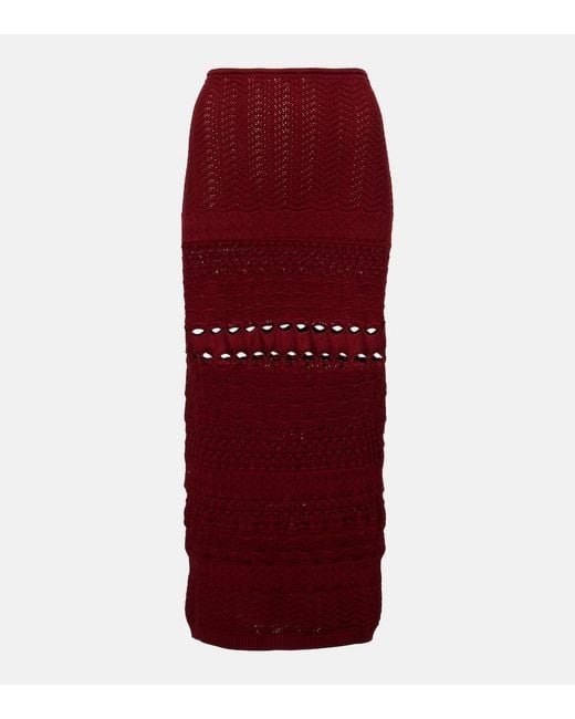 Elie Saab Red Cut-Out Knitted Midi Skirt