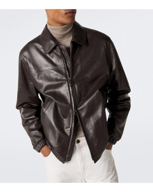Canali Black Leather Blouson Jacket for men