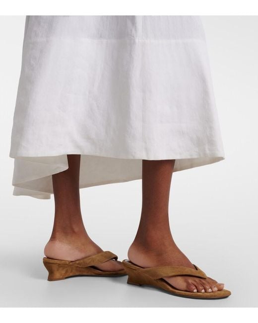 Le Monde Beryl Brown Micro Wedge 40 Suede Thong Sandals