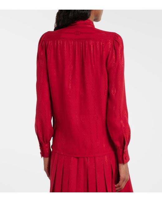 Gucci Red Interlocking G Silk Jacquard Blouse
