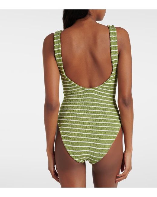 Hunza G Green Celine Striped Ring-detail Swimsuit