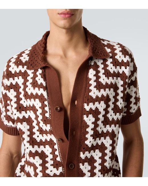 Frescobol Carioca Brown Pinto Crochet Cotton Cardigan for men