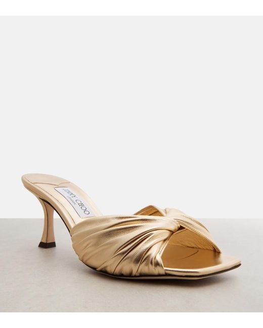 Jimmy Choo Natural Skye Metallic Leather Mules