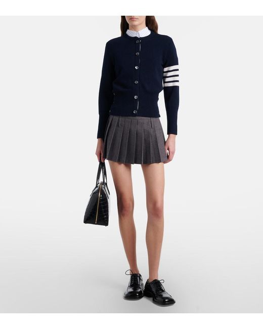 Thom Browne Blue 4-Bar Intarsia Virgin Wool Cardigan