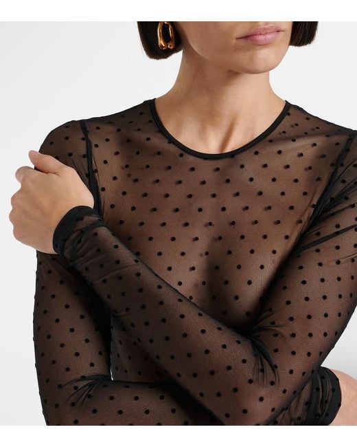 Wardrobe NYC Gray Polka-Dot Sheer Mesh Bodysuit