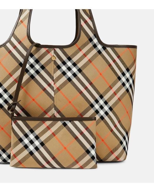 Burberry Metallic Tote Bag Check Medium Aus Canvas