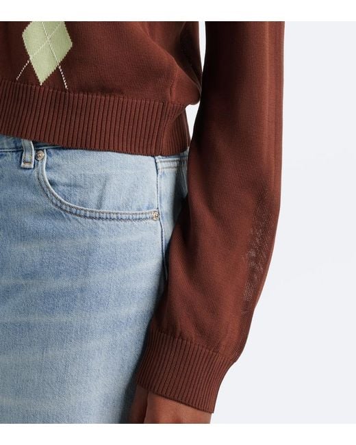 Ganni Brown Argyle Cotton Cardigan