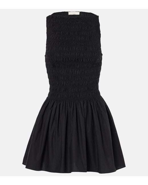 Faithfull The Brand Black Shirred Cotton Minidress