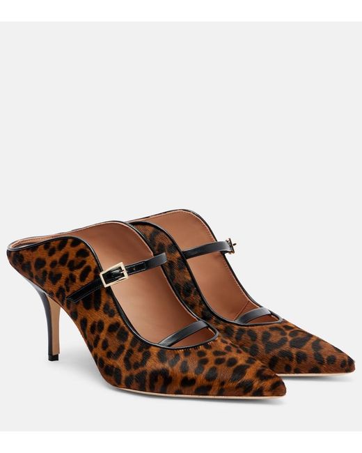 Malone Souliers Brown Gala 70 Leopard-Print Calf Hair Mules