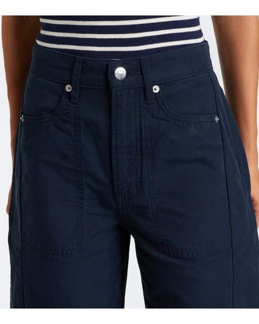 Veronica Beard Blue Sloan Cotton Barrel-Leg Pants