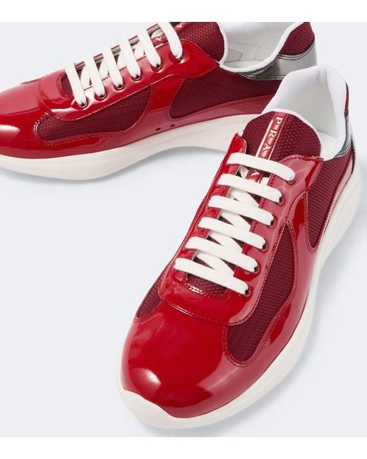 Prada Red America's Cup Leather-Trimmed Sneakers for men
