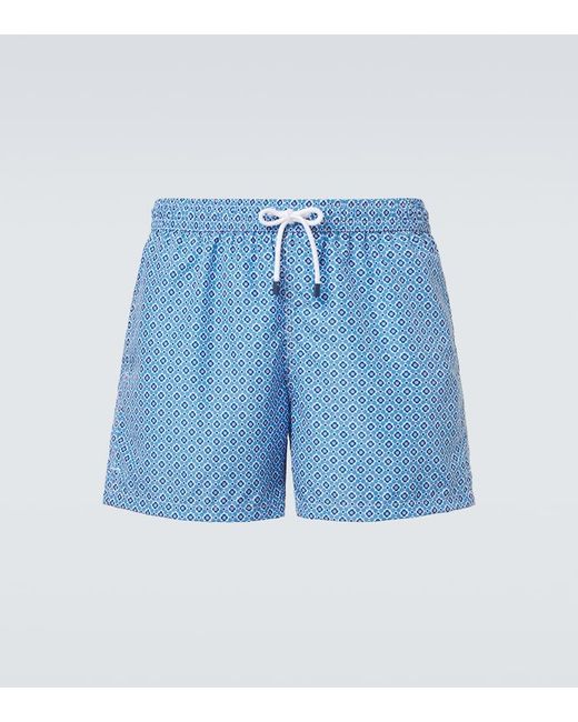 Fedeli Blue Madeira Printed Swim Trunks for men