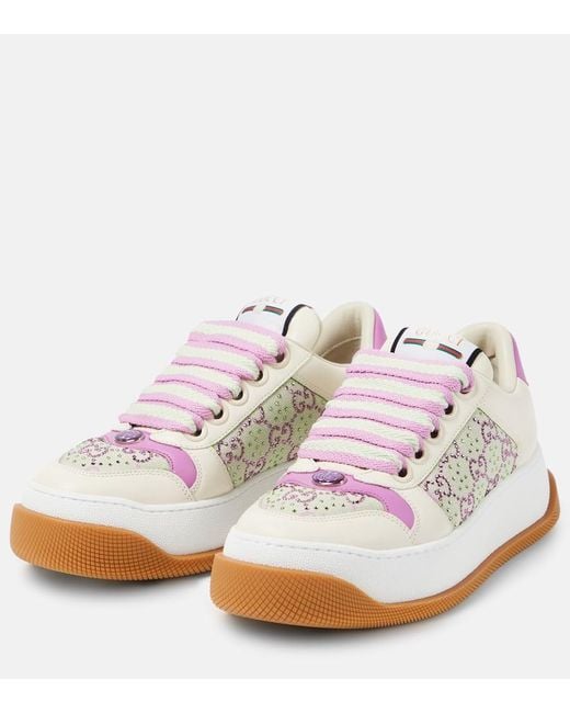 Gucci White Verzierte Sneakers Screener GG Crystal aus Leder