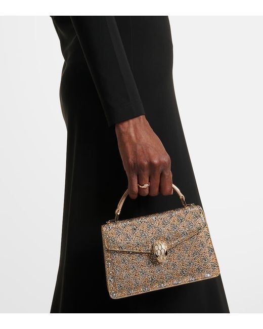 BVLGARI Natural Serpenti Forever Embellished Suede Tote Bag