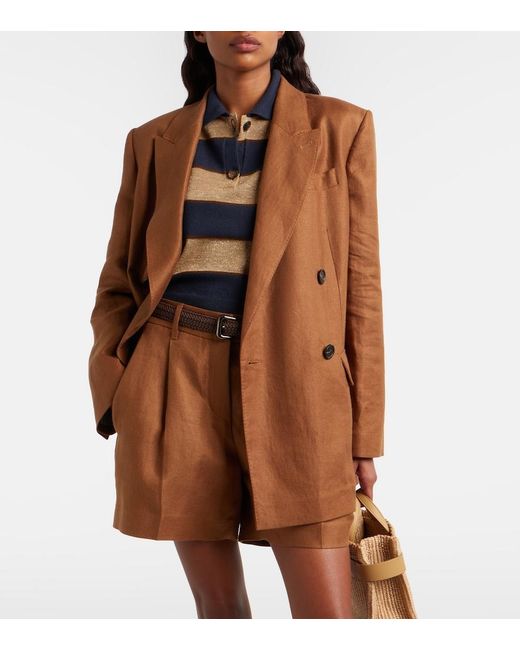 Brunello Cucinelli Brown Double-Breasted Linen Blazer