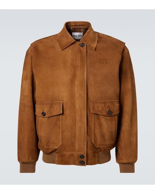 Miu Miu Brown Embossed Suede Blouson for men