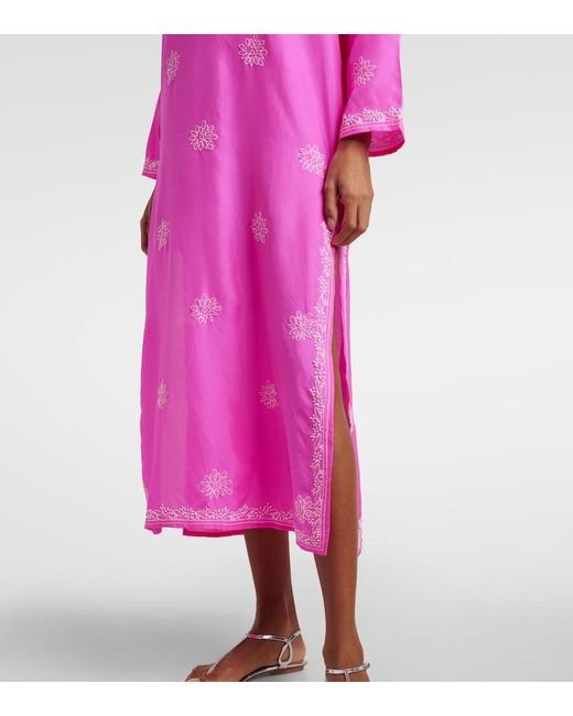 Juliet Dunn Pink Embroidered Silk Kaftan