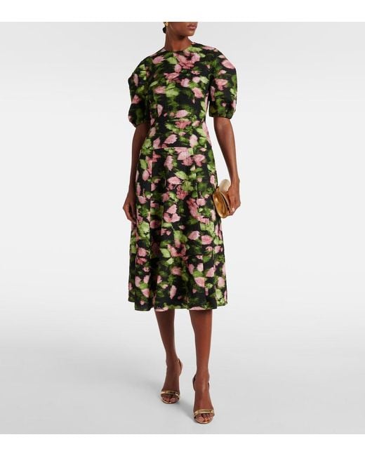 Erdem Green Floral Matelasse Midi Dress