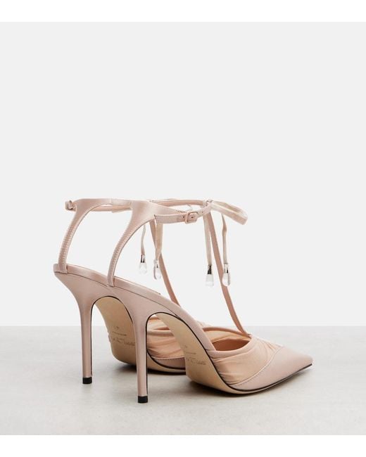 Jimmy Choo Natural Afia 100 Velvet-Trimmed Satin Pumps