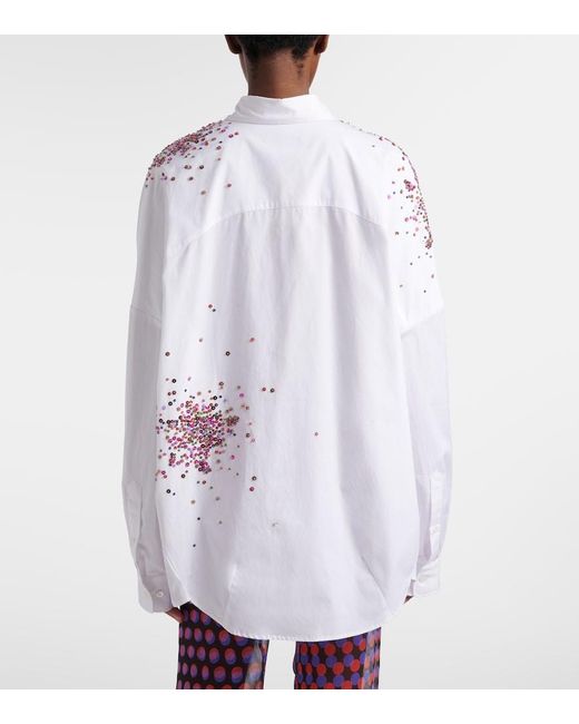 Dries Van Noten White Oversized Sequined Cotton Shirt