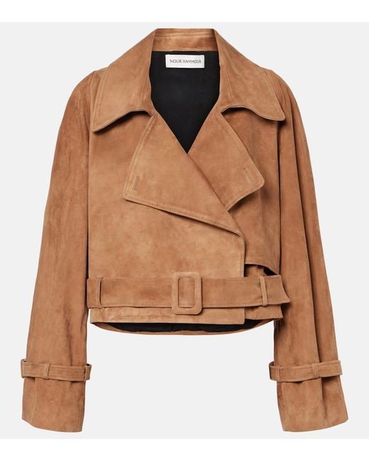 Nour Hammour Brown Hatti Cropped Suede Jacket