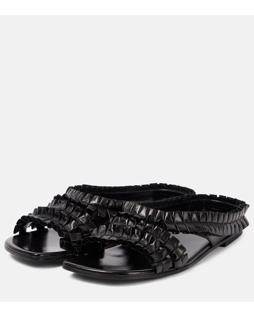 Dries Van Noten Black Ruffled Leather Sandals