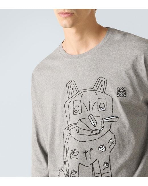 Loewe Gray X Louis Wain Embroidered Cotton Jersey T-Shirt for men