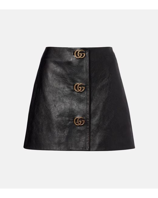 Gucci Black Double G Leather Miniskirt