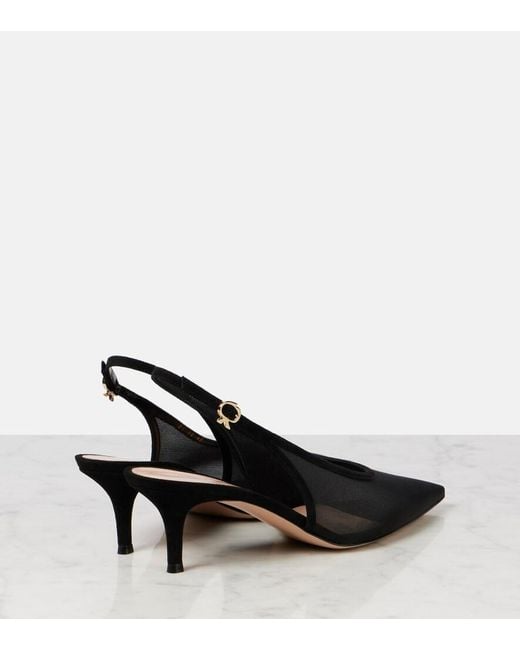Gianvito Rossi Black 55 Leather-Trimmed Organza Slingback Pumps