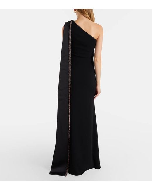 Roland Mouret Black Crystal-Embellished Crepe Satin Gown