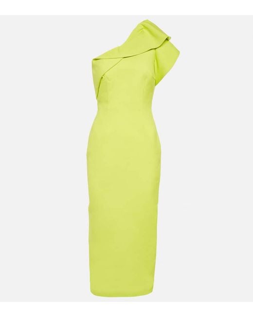 Roland Mouret Yellow One-Shoulder Wool-Blend Midi Dress