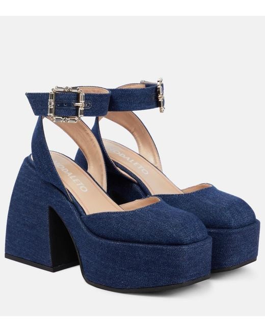 NODALETO Blue Bulla Sofia Denim Platform Pumps